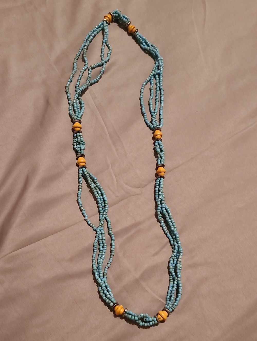 Turquoise Bead Multi-Strand Necklace with Yellow Accent Beads
